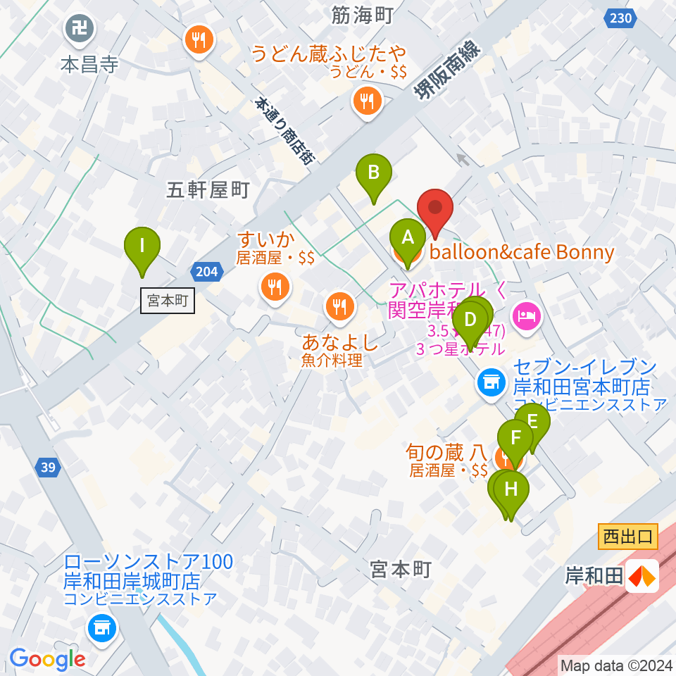 ウクレレショップ オハナ周辺のカフェ一覧地図