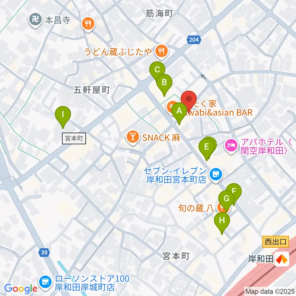 ウクレレショップ オハナ周辺のカフェ一覧地図