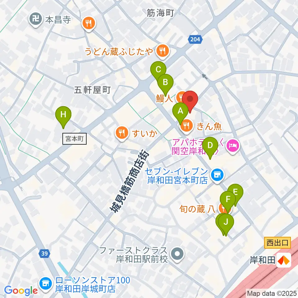 ウクレレショップ オハナ周辺のカフェ一覧地図