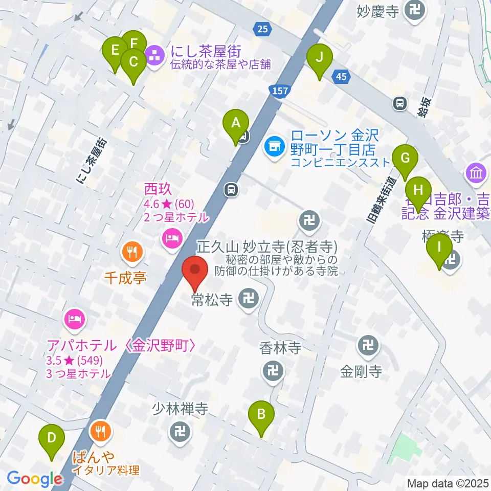 金沢楽器周辺のカフェ一覧地図