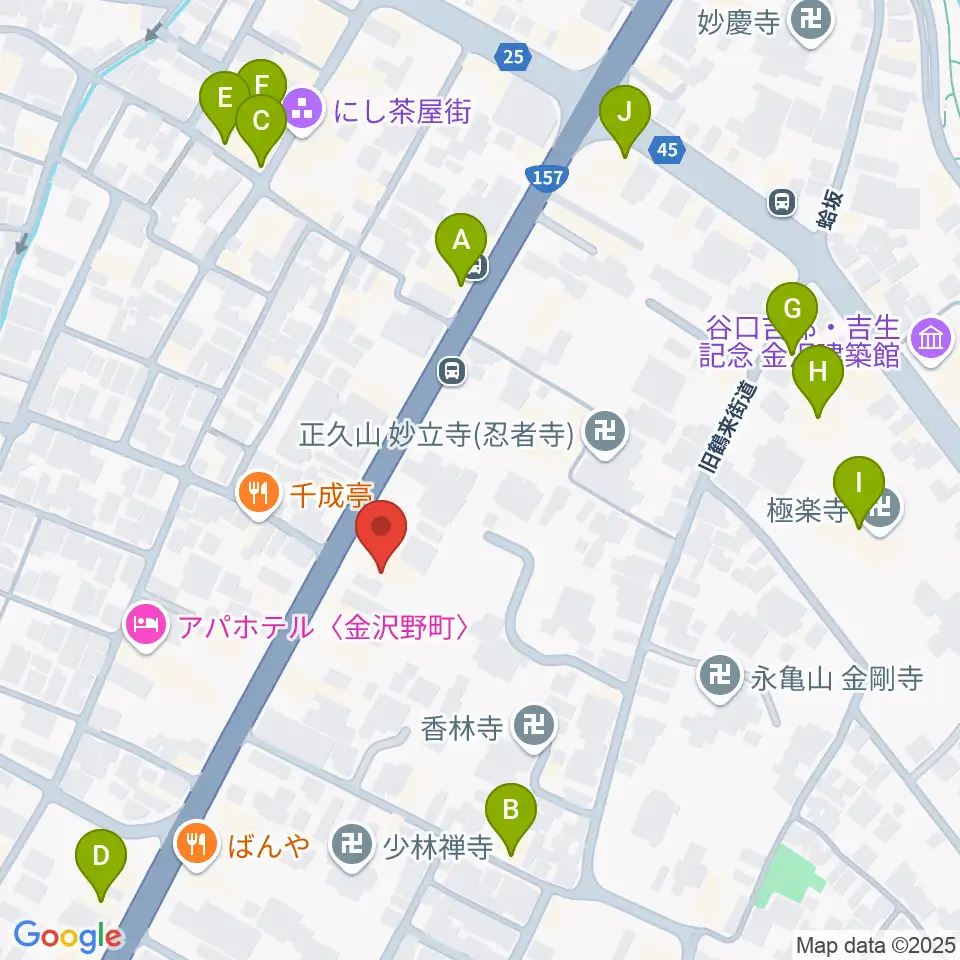 金沢楽器周辺のカフェ一覧地図