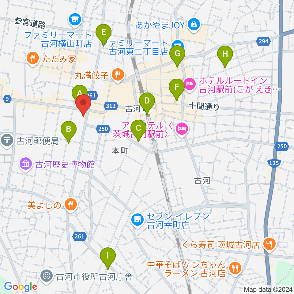 ギンゲツ楽器周辺のカフェ一覧地図