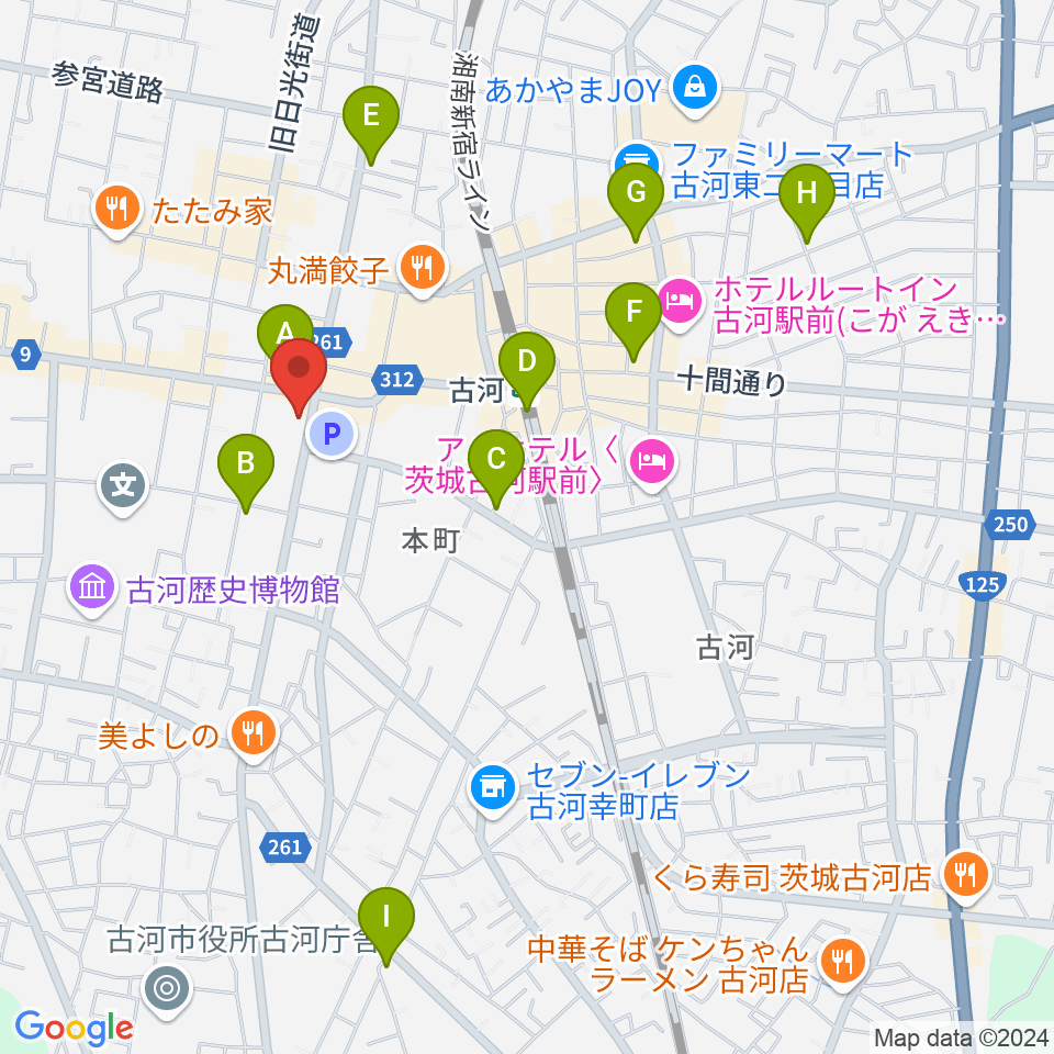 ギンゲツ楽器周辺のカフェ一覧地図