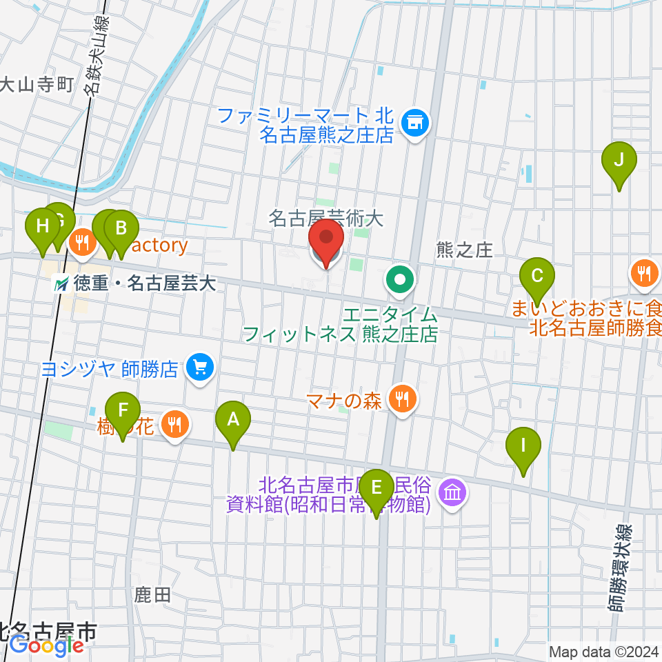 名古屋芸術大学周辺のカフェ一覧地図