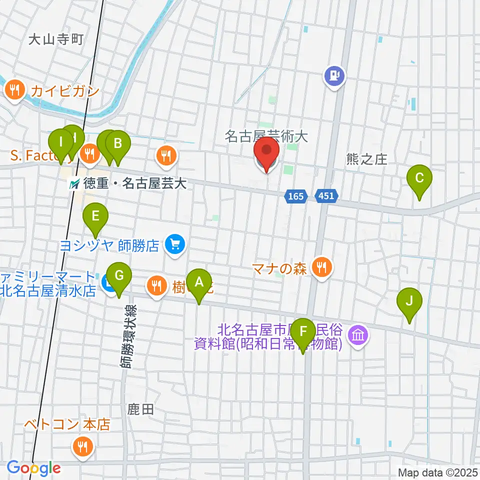 名古屋芸術大学周辺のカフェ一覧地図