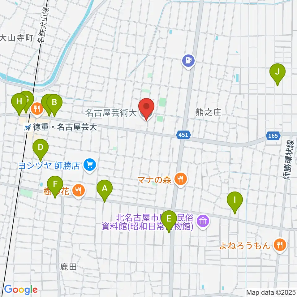 名古屋芸術大学周辺のカフェ一覧地図