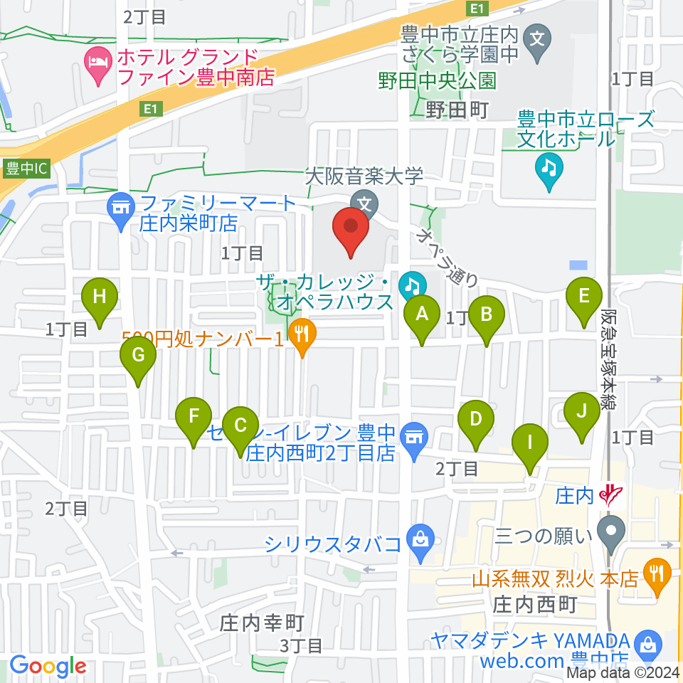 大阪音楽大学付属音楽院周辺のカフェ一覧地図