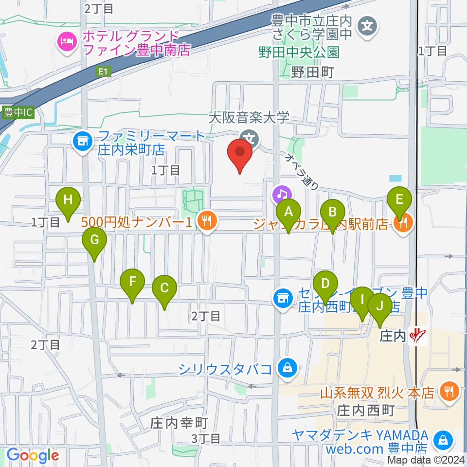 大阪音楽大学付属音楽院周辺のカフェ一覧地図