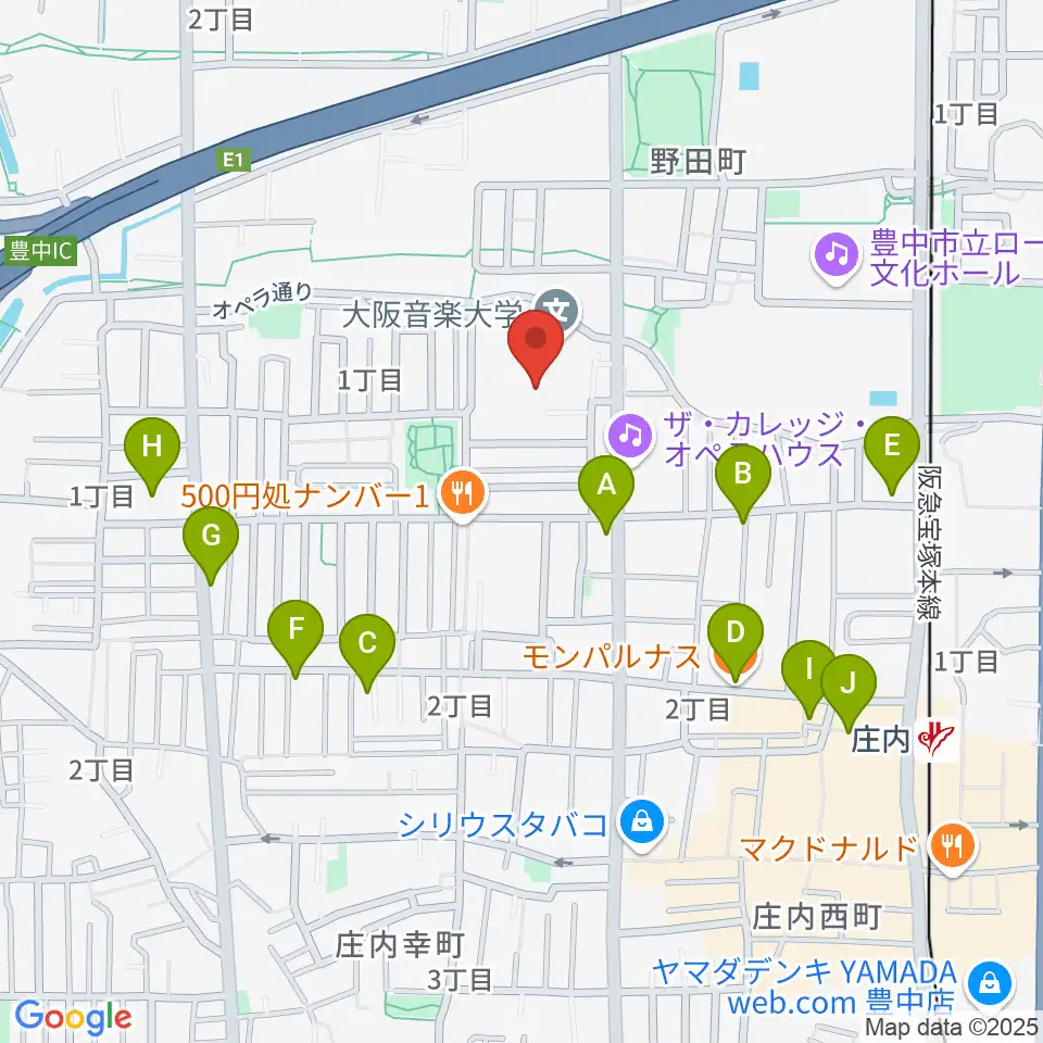 大阪音楽大学付属音楽院周辺のカフェ一覧地図