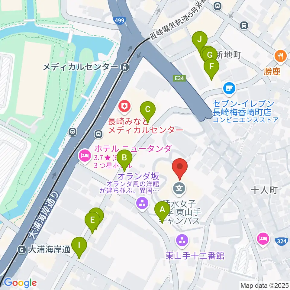 活水女子大学音楽学部周辺のカフェ一覧地図