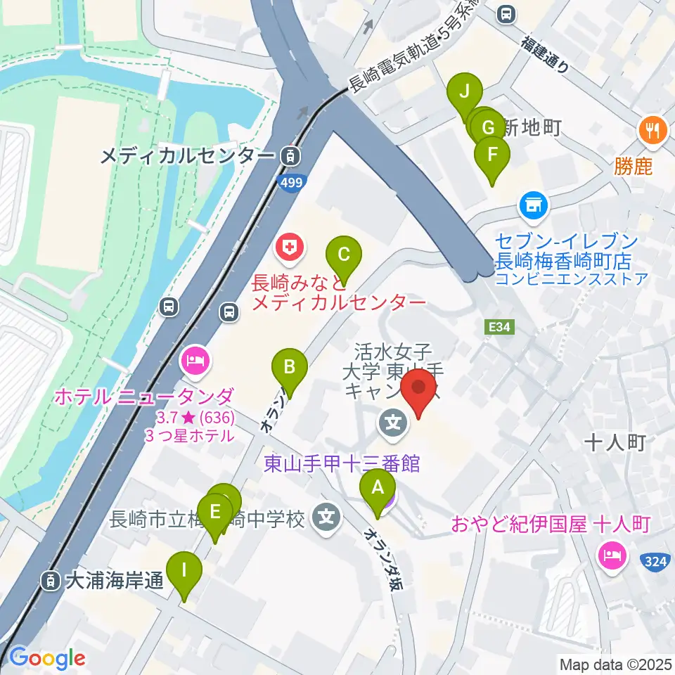 活水女子大学音楽学部周辺のカフェ一覧地図
