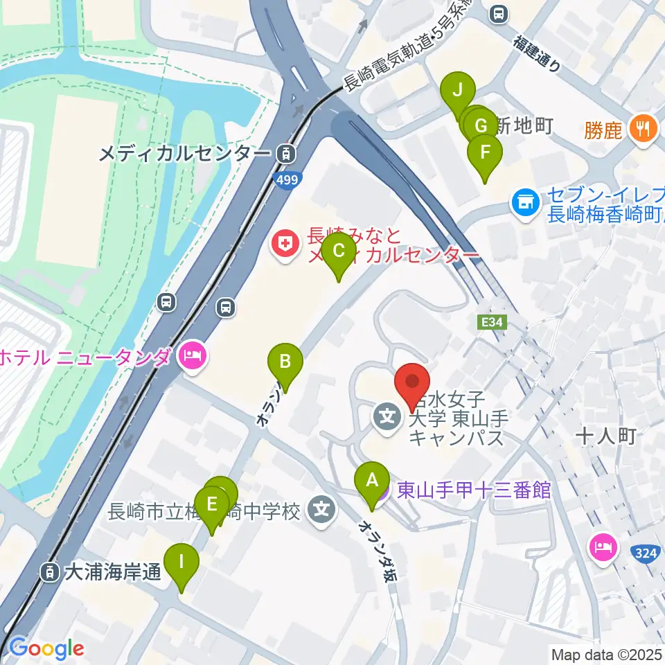 活水女子大学音楽学部周辺のカフェ一覧地図