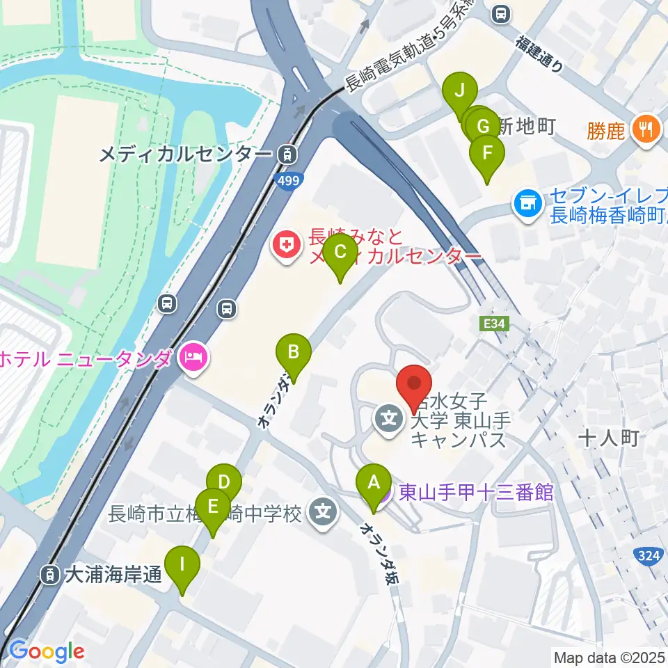 活水女子大学音楽学部周辺のカフェ一覧地図