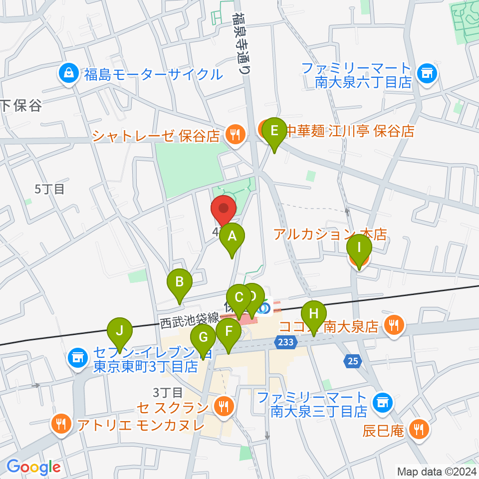 宮地楽器 保谷センター周辺のカフェ一覧地図