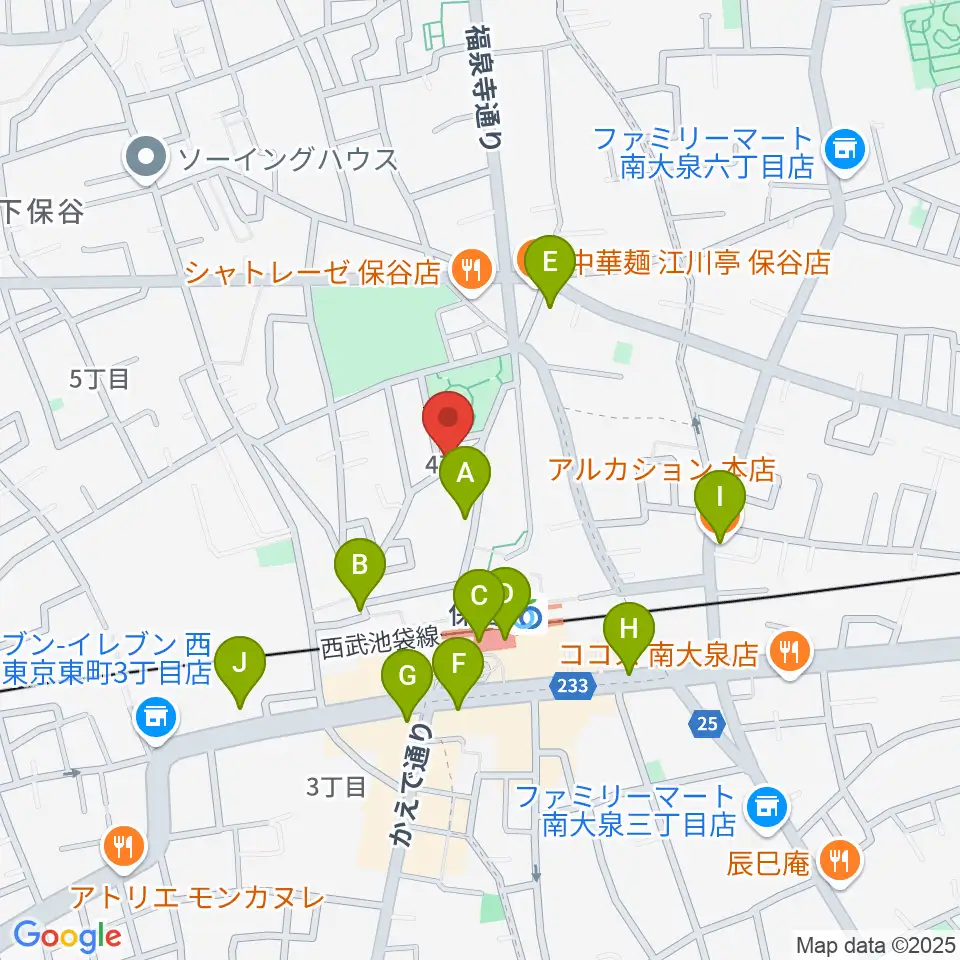 宮地楽器 保谷センター周辺のカフェ一覧地図