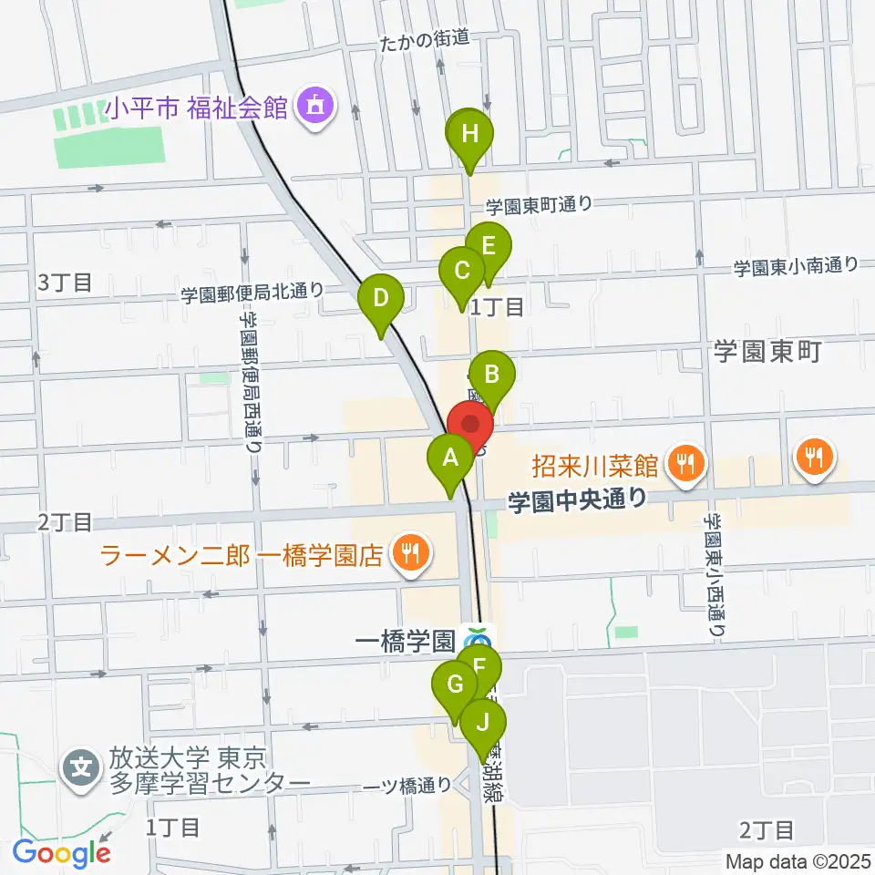 宮地楽器 小平センター周辺のカフェ一覧地図