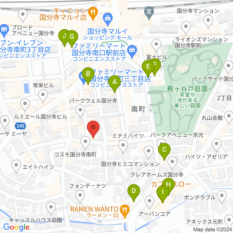 宮地楽器 国分寺センター周辺のカフェ一覧地図
