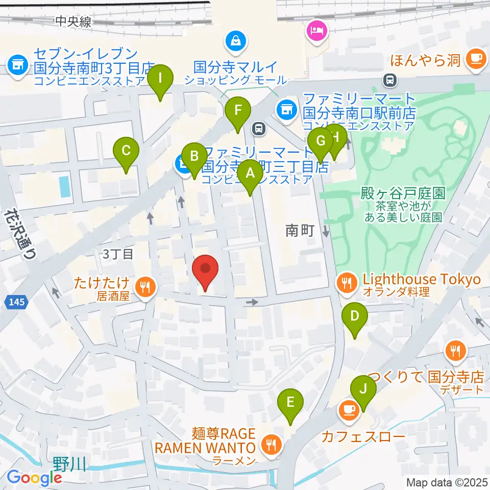 宮地楽器 国分寺センター周辺のカフェ一覧地図