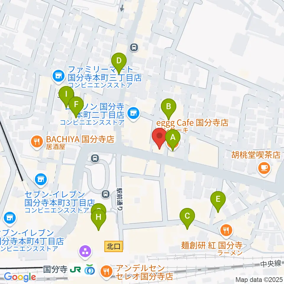 宮地楽器 国分寺北センター周辺のカフェ一覧地図