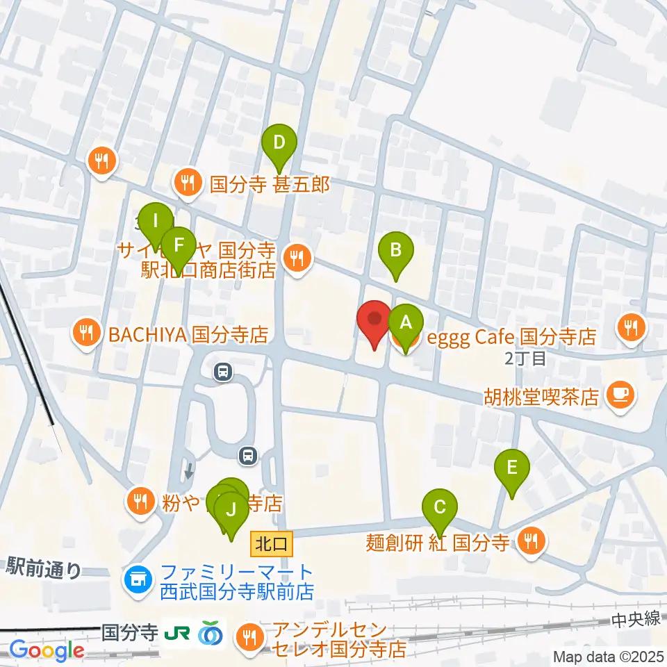 宮地楽器 国分寺北センター周辺のカフェ一覧地図