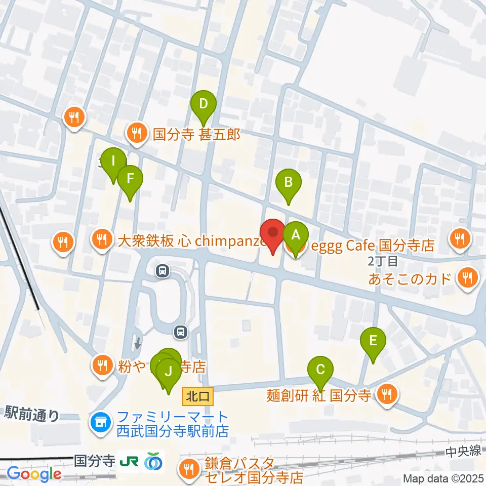 宮地楽器 国分寺北センター周辺のカフェ一覧地図