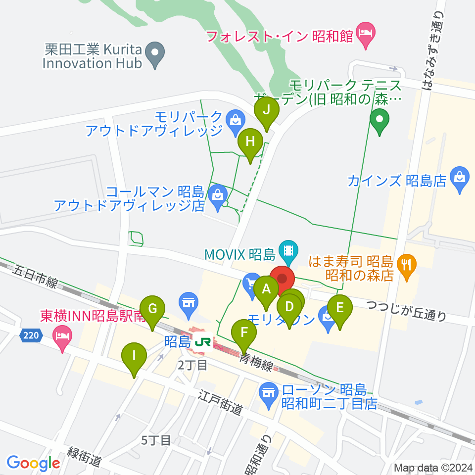 宮地楽器 昭島モリタウンセンター周辺のカフェ一覧地図