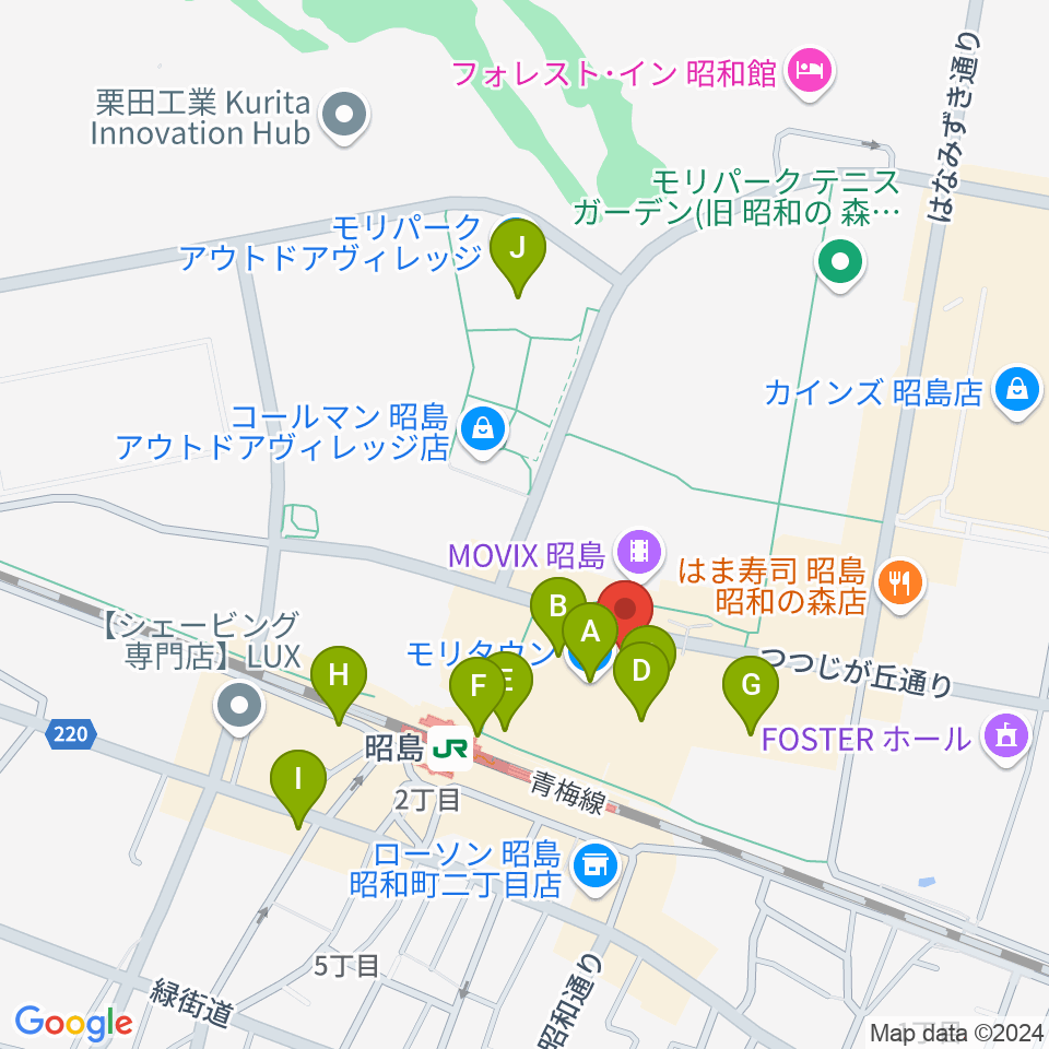 宮地楽器 昭島モリタウンセンター周辺のカフェ一覧地図