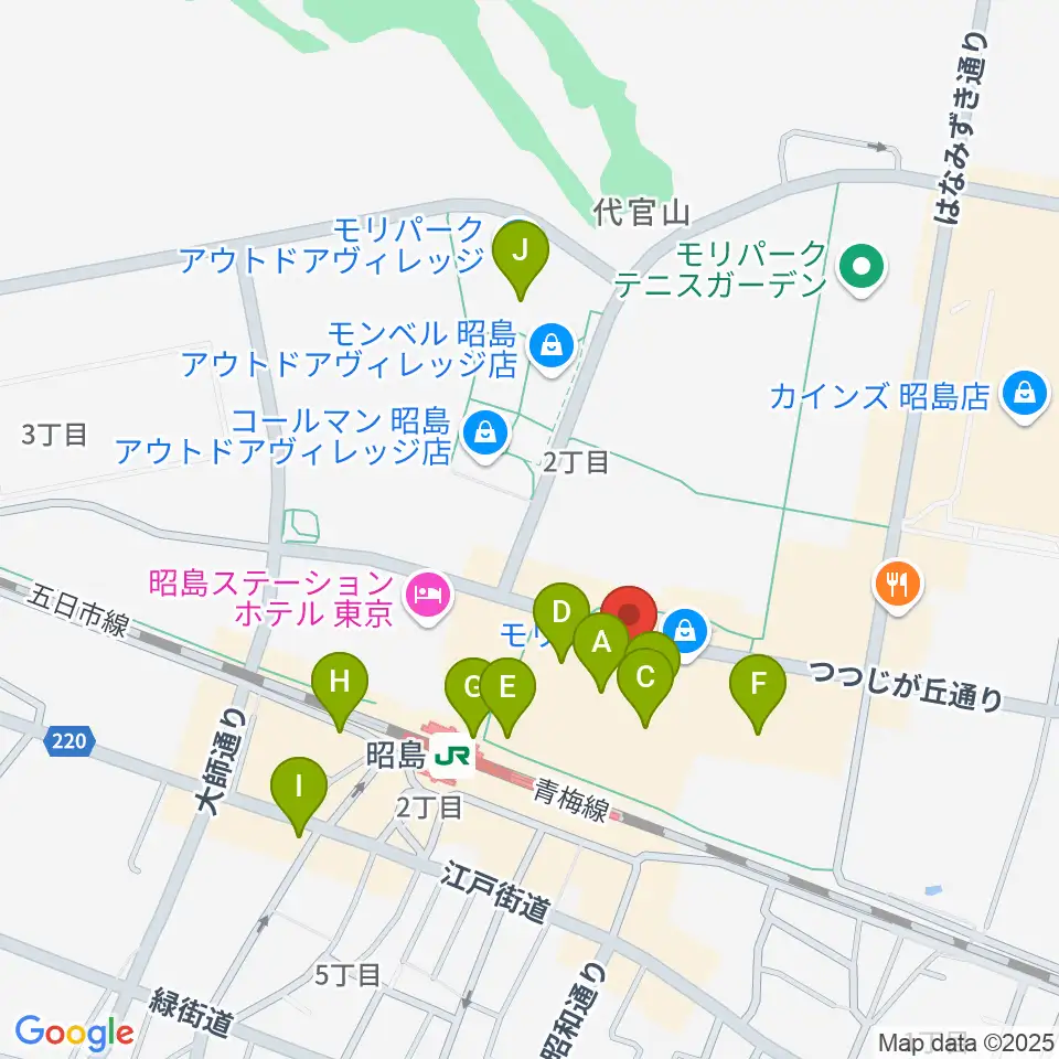 宮地楽器 昭島モリタウンセンター周辺のカフェ一覧地図