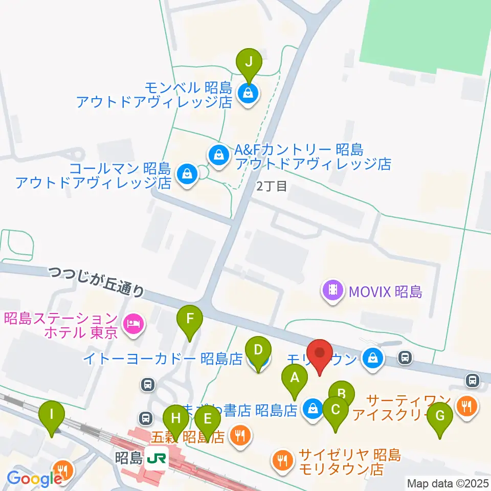 宮地楽器 昭島モリタウンセンター周辺のカフェ一覧地図