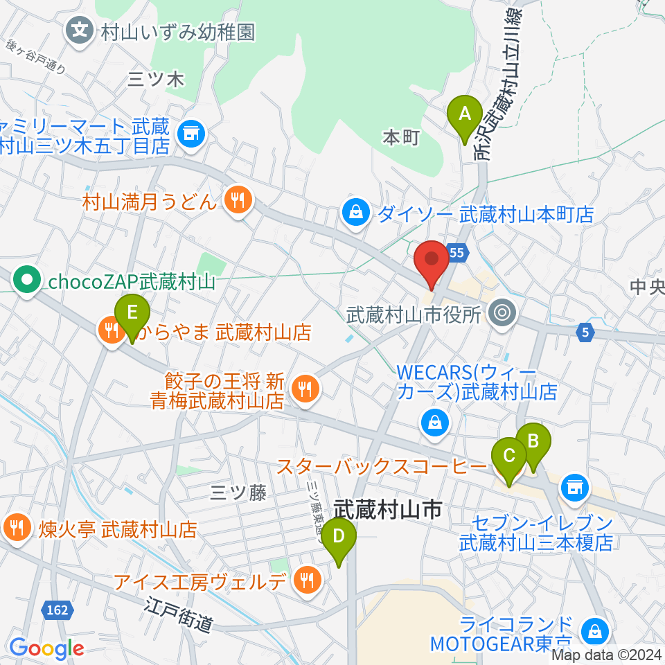 宮地楽器 武蔵村山センター周辺のカフェ一覧地図