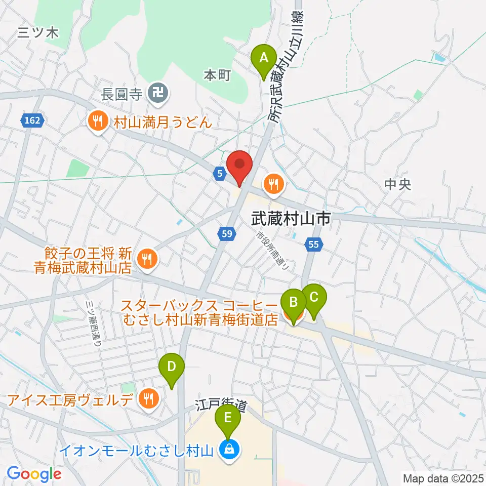 宮地楽器 武蔵村山センター周辺のカフェ一覧地図