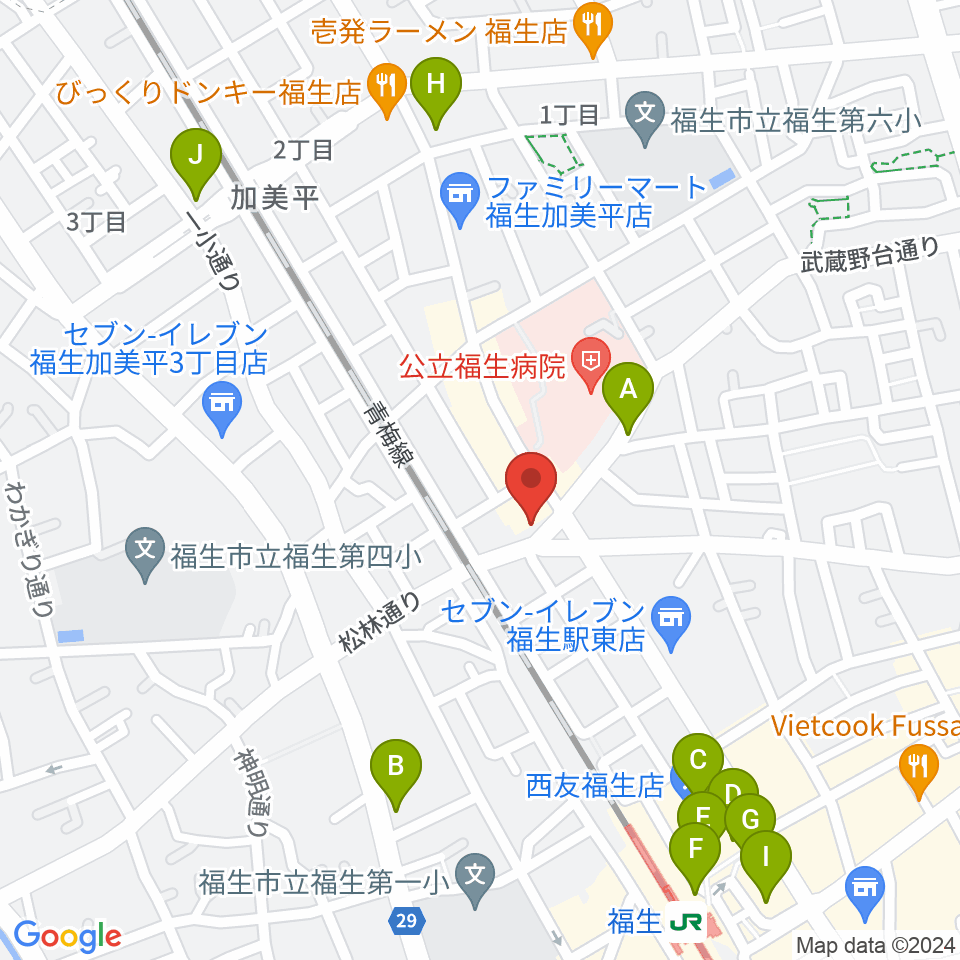 宮地楽器 福生センター周辺のカフェ一覧地図