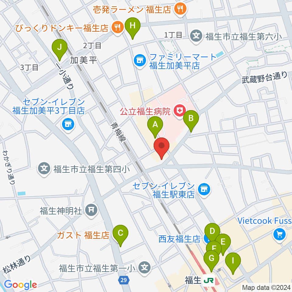 宮地楽器 福生センター周辺のカフェ一覧地図