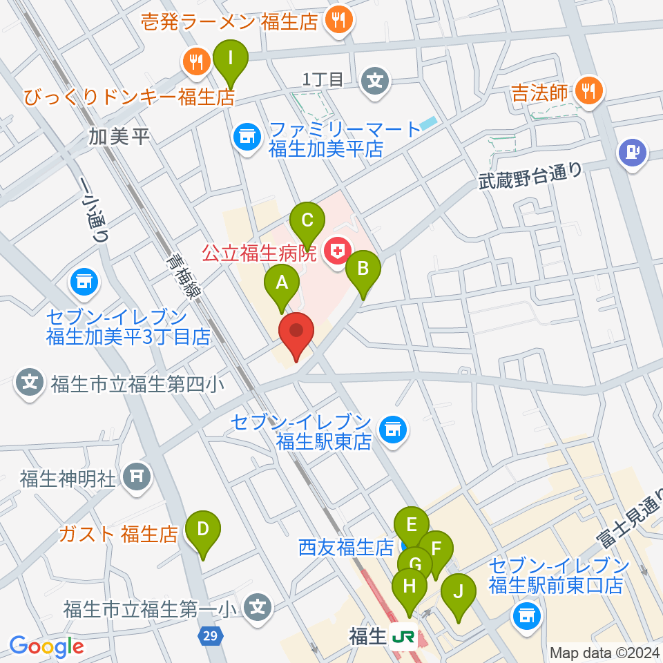 宮地楽器 福生センター周辺のカフェ一覧地図