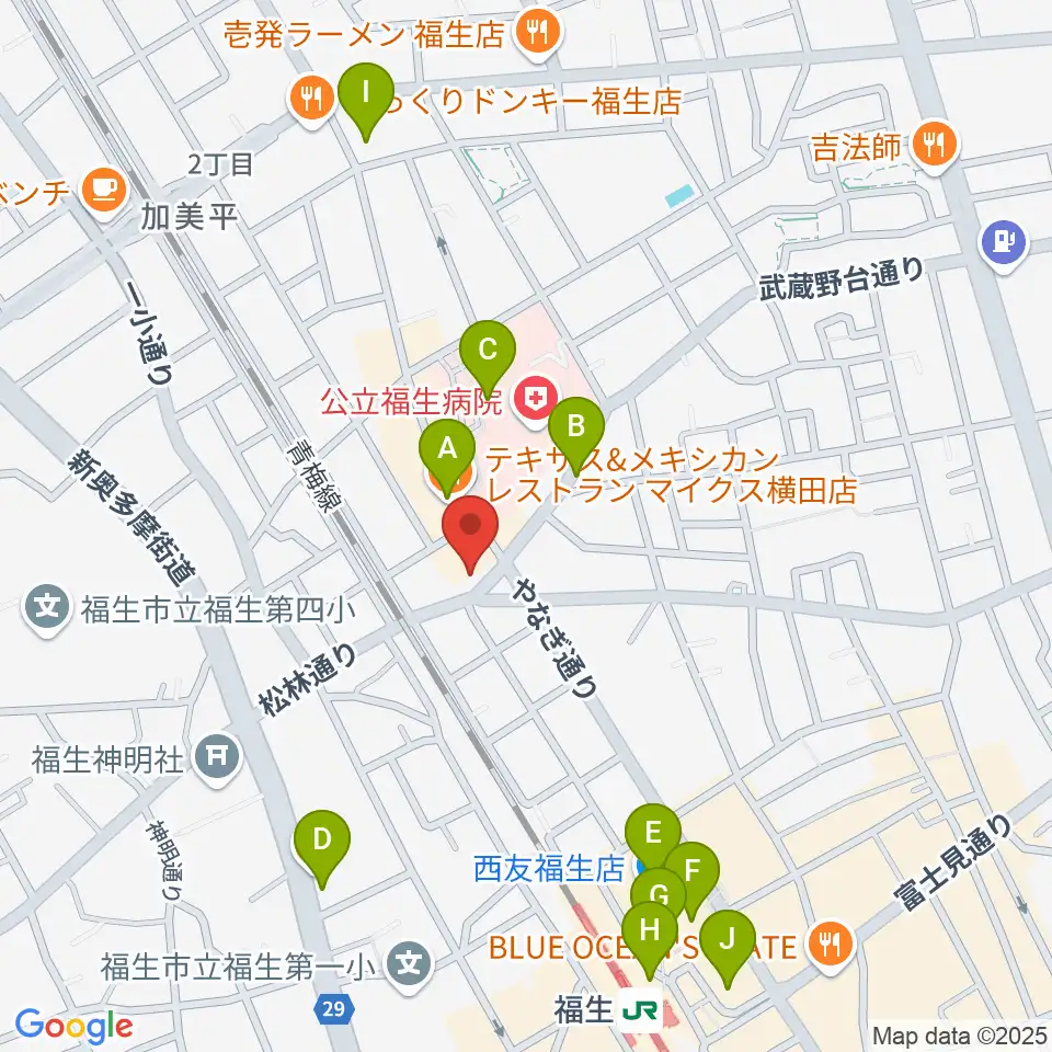 宮地楽器 福生センター周辺のカフェ一覧地図
