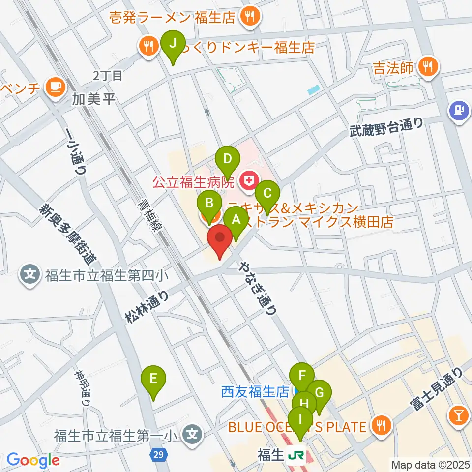 宮地楽器 福生センター周辺のカフェ一覧地図