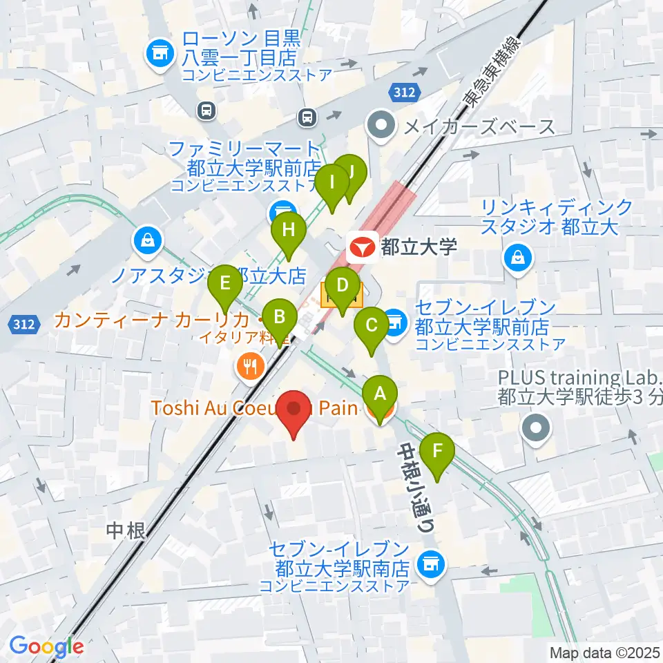 宮地楽器 都立大(目黒)センター周辺のカフェ一覧地図