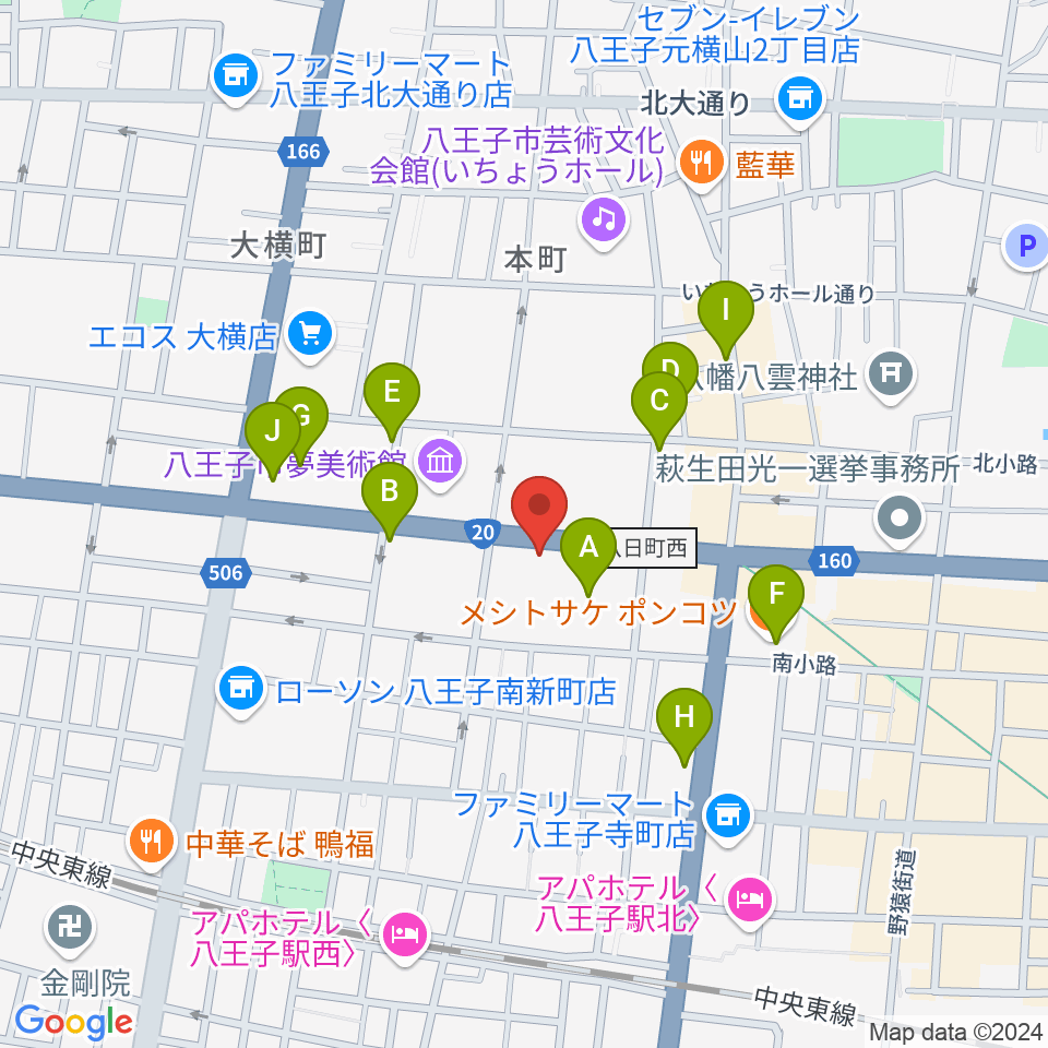 宮地楽器 八王子センター周辺のカフェ一覧地図