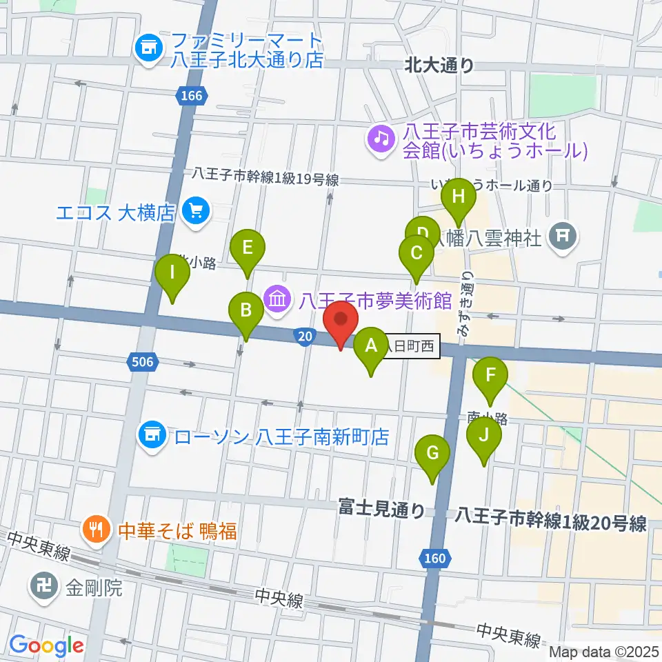 宮地楽器 八王子センター周辺のカフェ一覧地図