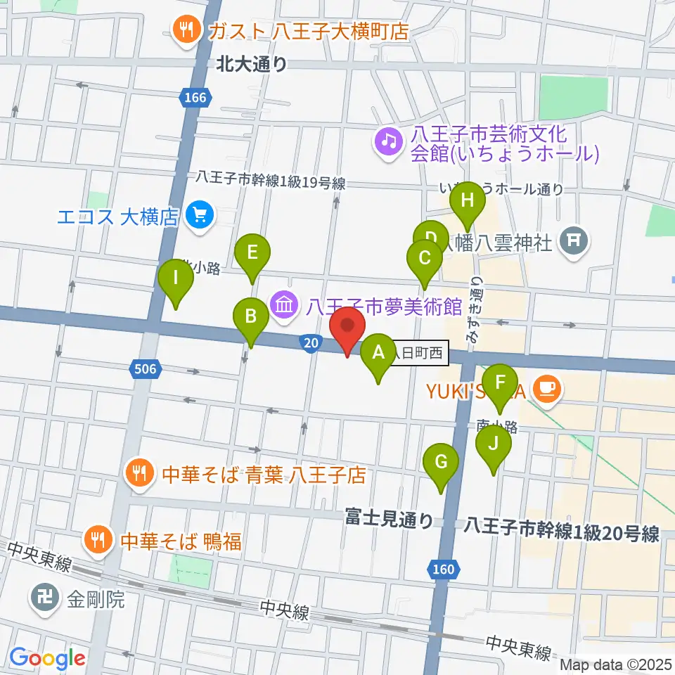 宮地楽器 八王子センター周辺のカフェ一覧地図