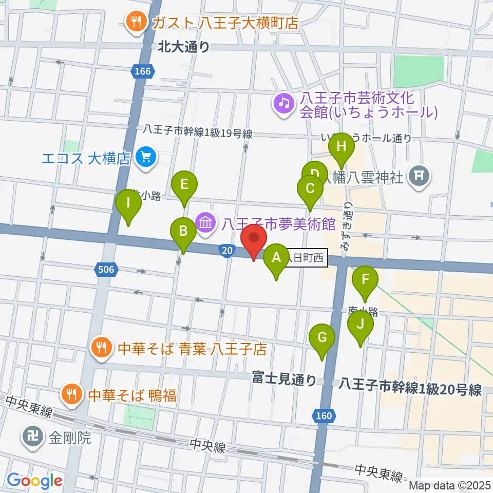 宮地楽器 八王子センター周辺のカフェ一覧地図