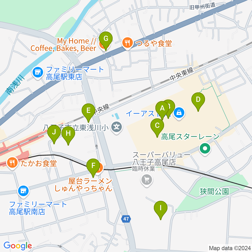 宮地楽器 イーアス高尾センター周辺のカフェ一覧地図