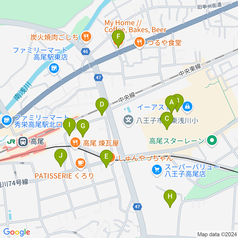 宮地楽器 イーアス高尾センター周辺のカフェ一覧地図