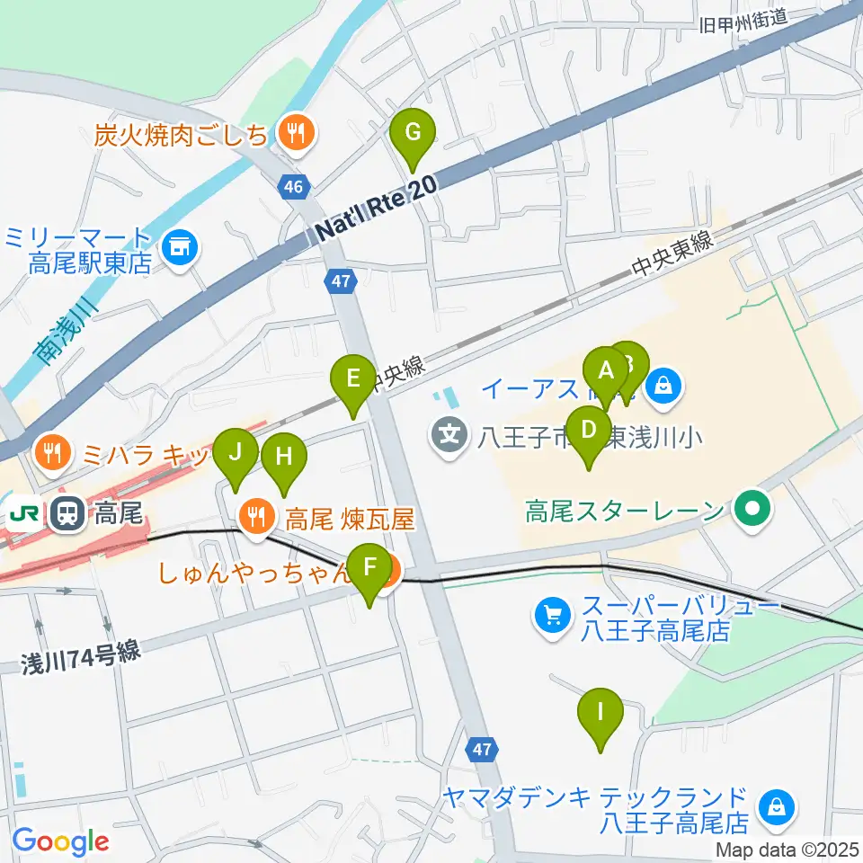 宮地楽器 イーアス高尾センター周辺のカフェ一覧地図