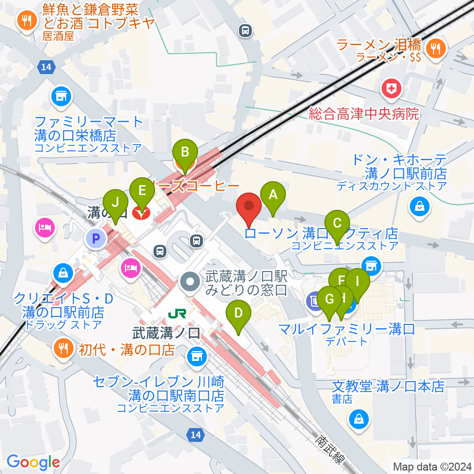 川上楽器 溝ノ口センター周辺のカフェ一覧地図