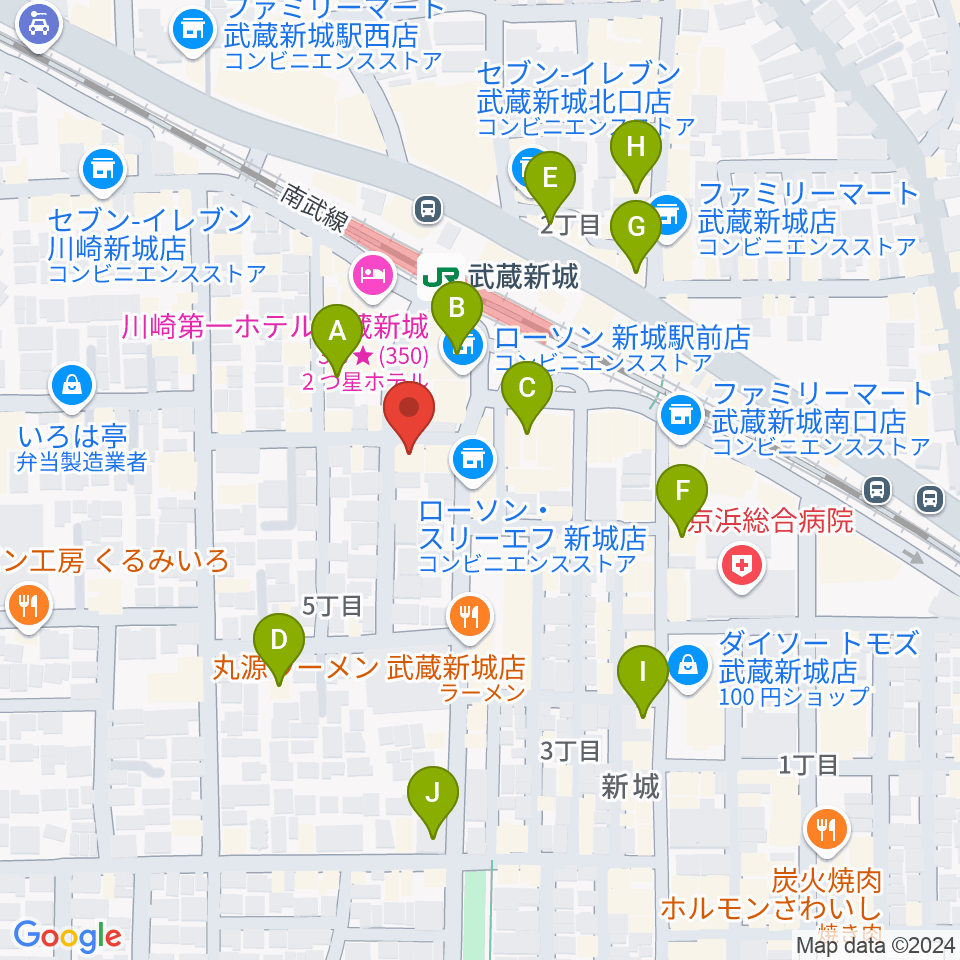 川上楽器 新城センター周辺のカフェ一覧地図