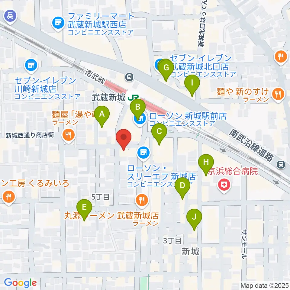 川上楽器 新城センター周辺のカフェ一覧地図