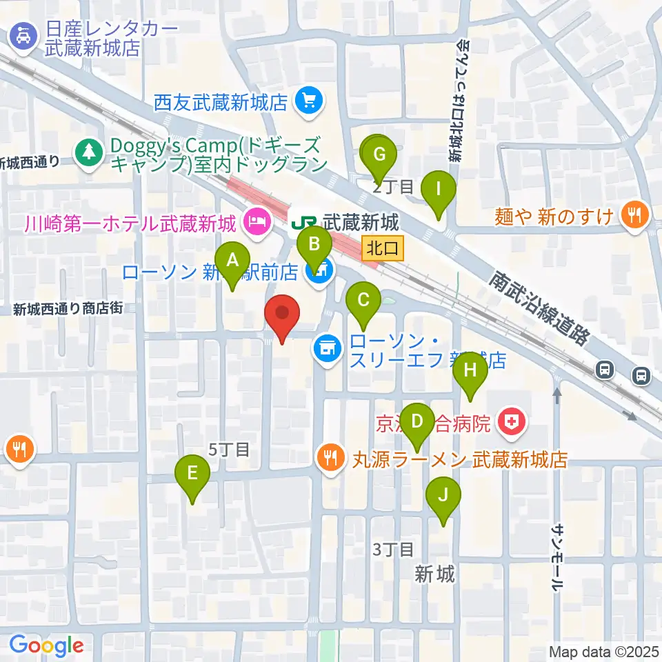 川上楽器 新城センター周辺のカフェ一覧地図