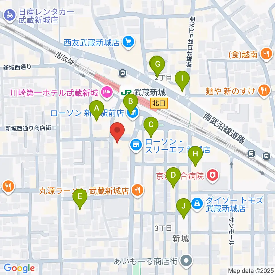 川上楽器 新城センター周辺のカフェ一覧地図