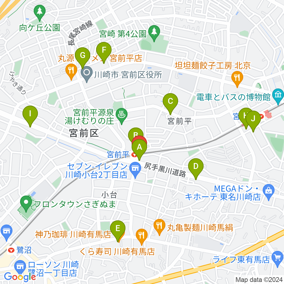 川上楽器 宮前平センター周辺のカフェ一覧地図